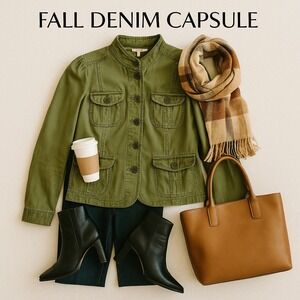 St Johns Bay Army Green Military Utility Jacket Cotton Blend Sz.‎ Petite Large